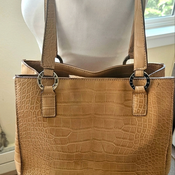 TOMMY HILFIGER Beige Croc Embossed Purse Satchel Double Strap Signature Hand Bag - Picture 7 of 7